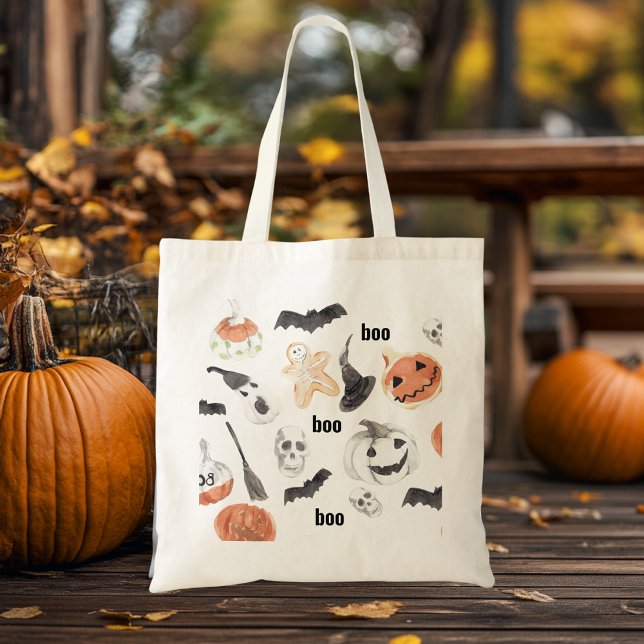 Colorful Halloween Scary Pattern |Happy Halloween Tote Bag (Creator Uploaded)