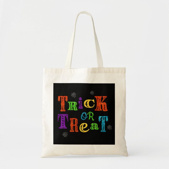 Colorful Halloween Trick Or Treat Glitter Tote Bag (Front)
