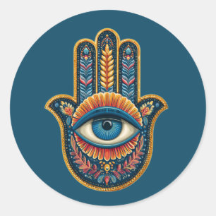 Colorful Hamsa Hand Protection Classic Round Sticker