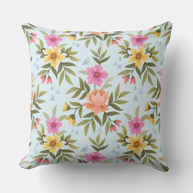 Colorful Hand Draw Flowers Cushion (Front)