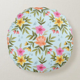 Colorful Hand Draw Flowers Round Cushion