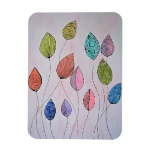 Colorful Hand Drawn Botanical Leaves Art Magnet