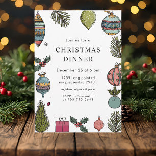 Colorful Hand-Drawn Christmas Dinner Invitation