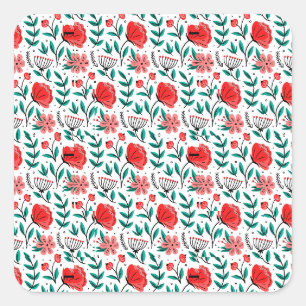Colorful Hand Drawn Floral Pattern. Square Sticker