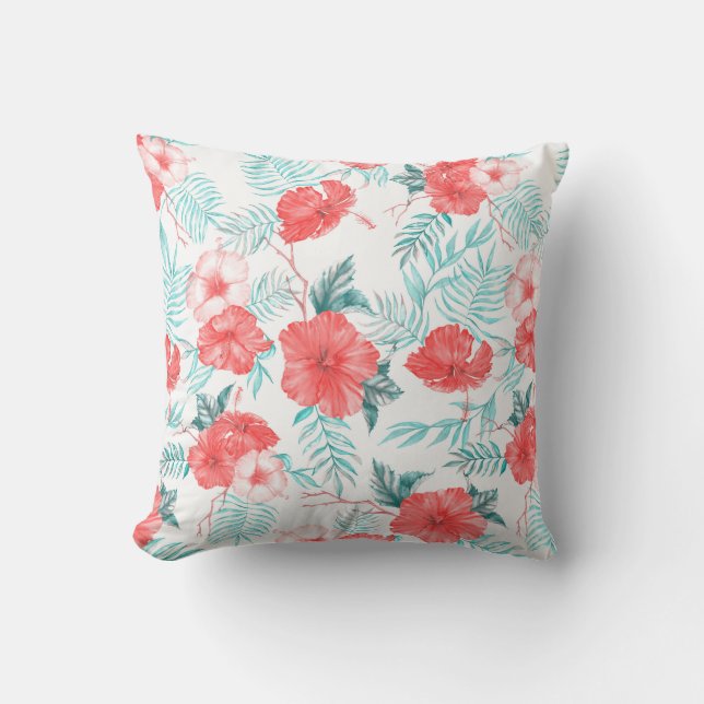 Colorful hand-drawn tropical pattern with bright h cushion (Front)