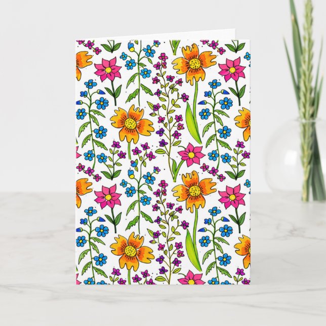 Colorful Hand-Drawn Wildflower Pattern Greeting Card (Front)