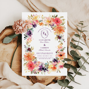 Colorful Hand Painted Botanical Wedding Invitation
