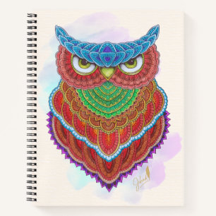 Colorful Hand-Painted Owl Notebook