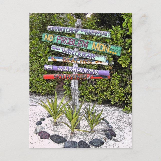 COLORFUL HANDMADE WOODEN SIGNS /RUM PT., GR.CAYMAN POSTCARD (Front)