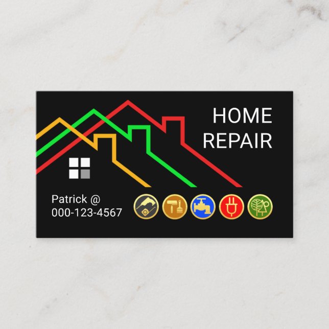 Colorful Handyman Rooftop Buildings Business Card (Front)