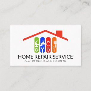 Colorful Handyman Tools Roof Building Business Card