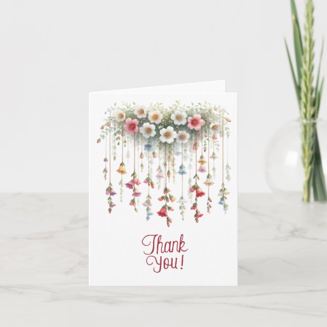 Colorful Hanging Blossom Trail Blank Thank You Card (Front)
