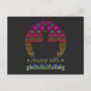 Colorful Happy 55th birthday cake with hearts Holiday Postcard