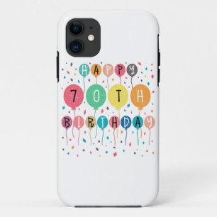 Colorful Happy 70th birthday with balloons iPhone 11 Case