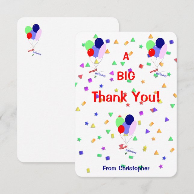 Colorful Happy Birthday Flat Thank You Card (Front/Back)