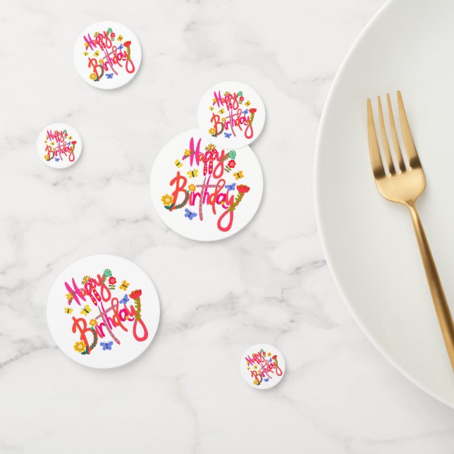 Colorful Happy Birthday Floral & Butterfly Party Confetti (Group)