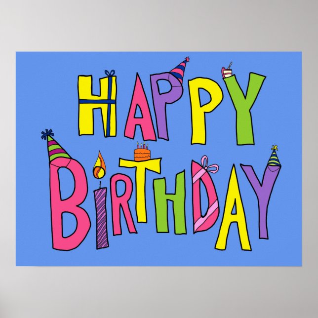 Colorful Happy Birthday Illustration Poster (Front)
