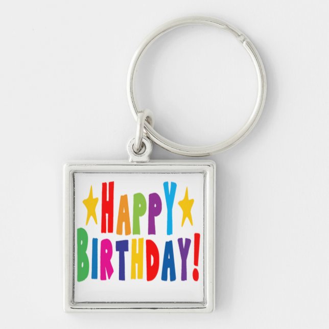 Colorful Happy Birthday Text Key Ring (Front)