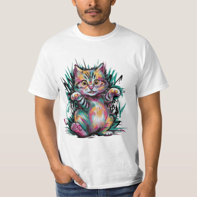 Colorful Happy Cat T-Shirt (Front)