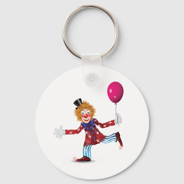 Colorful Happy Clown with Balloon Fun Circus  Key Ring (Front)