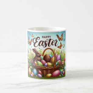 Colorful, Happy Easter basket with eggs Coffee Mug