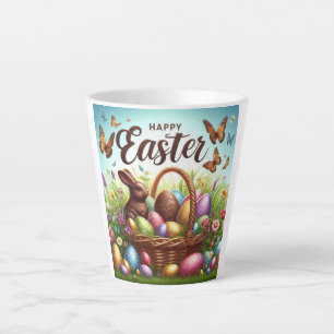 Colorful, Happy Easter basket with eggs Latte Mug