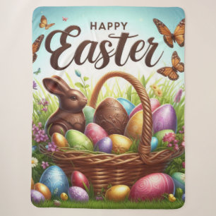 Colorful, Happy Easter basket with eggs Sherpa Blanket