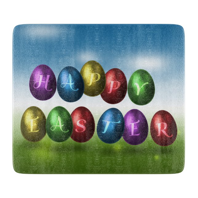 Colorful Happy Easter Eggs Cutting Board (Front)