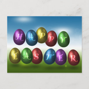 Colorful Happy Easter Eggs Holiday Postcard