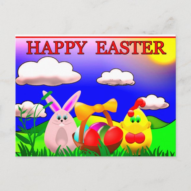 Colorful Happy Easter Holiday Postcard (Front)