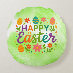 Colorful Happy Easter Round Cushion