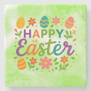 Colorful Happy Easter Stone Coaster