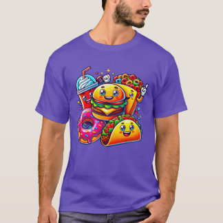 Colorful Happy Food Friends Digital Cartoon Art fu T-Shirt
