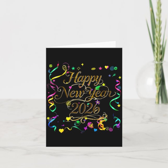 Colorful Happy New Year 2026 Celebration Tygraphy  Card (Front)