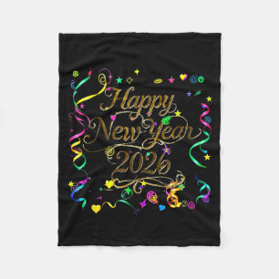 Colorful Happy New Year 2026 Celebration Tygraphy  Fleece Blanket