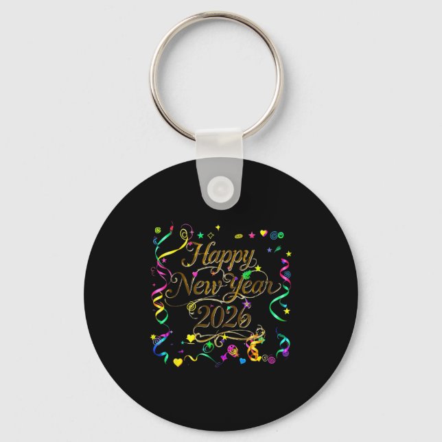 Colorful Happy New Year 2026 Celebration Tygraphy  Key Ring (Front)