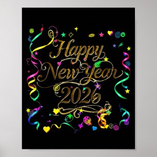 Colorful Happy New Year 2026 Celebration Tygraphy  Poster