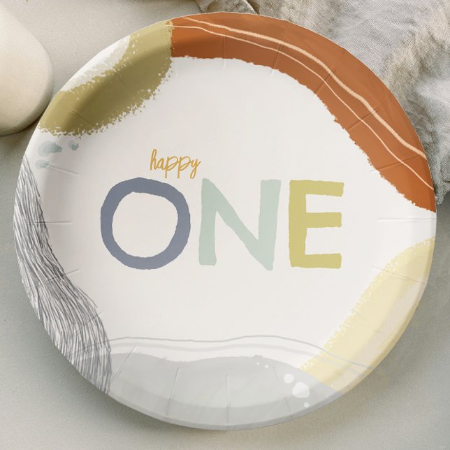 Colorful Happy One First Birthday boy Paper Plate (Creator Uploaded)