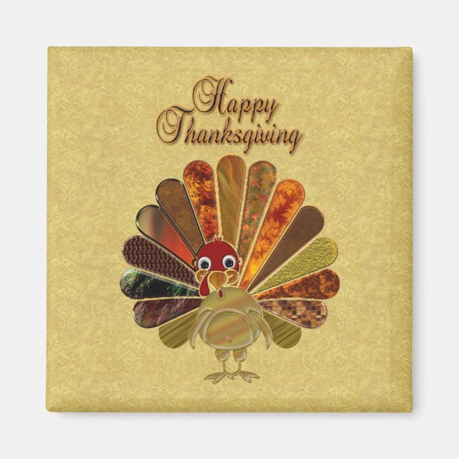 Colorful Happy Thanksgiving Turkey Magnet (Front)