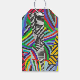 colorful hatches and herringbone collage gift tags