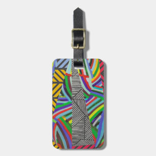 colorful hatches and herringbone collage luggage tag