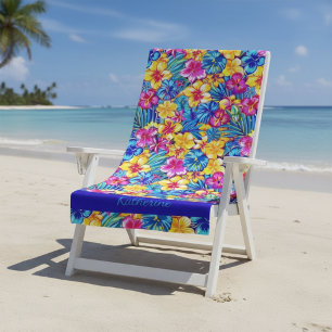 Colorful Hawaiian Tropical Floral Palm Name Beach Towel
