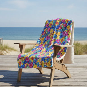 Colorful Hawaiian Tropical Floral Palm Sherpa Blanket