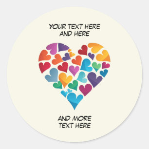 Colorful Heart, Add Your Own Text, Customizable Classic Round Sticker