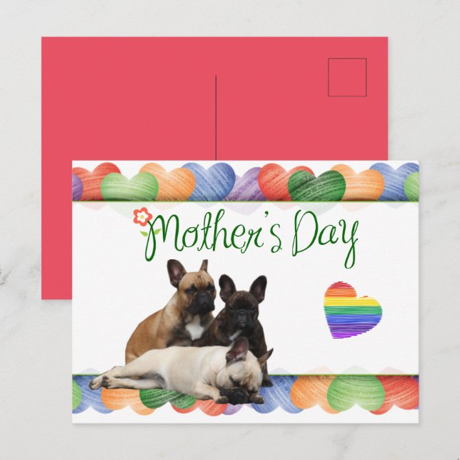 Colorful Heart French Bulldog Postcard (Front/Back)