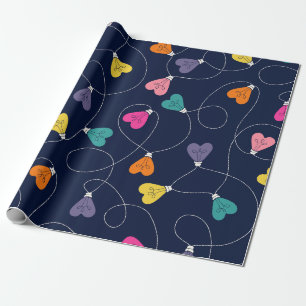 Colorful Heart Light Strings Wrapping Paper