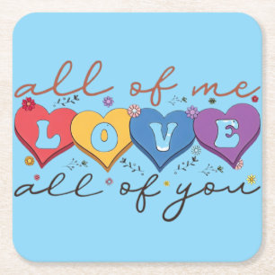 Colorful Heart Love Quote Square Paper Coaster