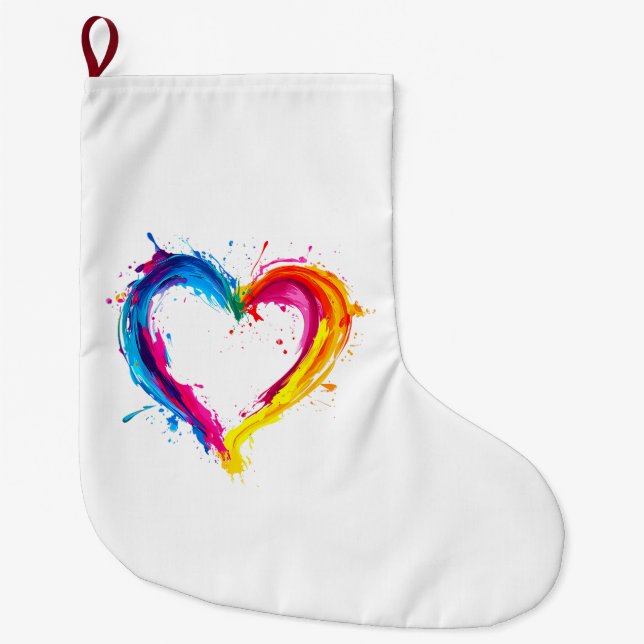 Colorful Heart Love Valentines Day Large Christmas Stocking (Front)