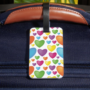 colorful heart luggage tag