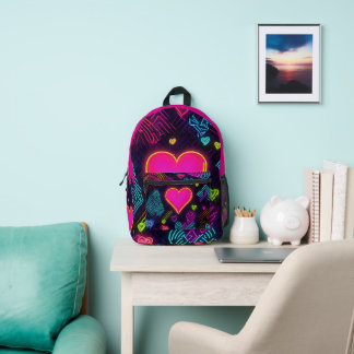 Colorful Heart Pattern Printed Backpack
